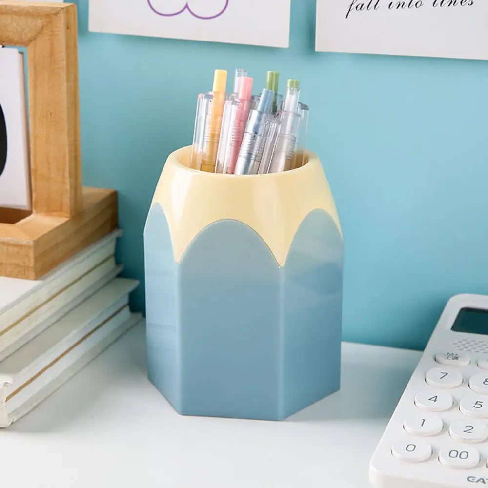 Porte-Stylos en Bois – Forme Tête de Crayon – Organiseur Bureau Style Coréen