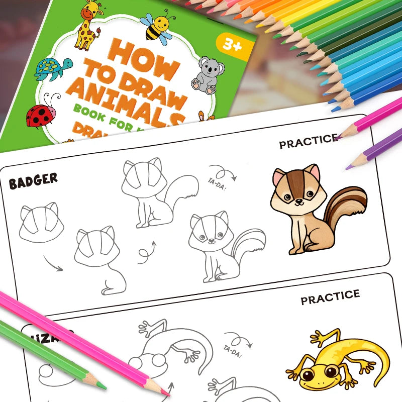 Livre de Dessin Étape par Étape – Comment Dessiner des Animaux – Enfants & Débutants