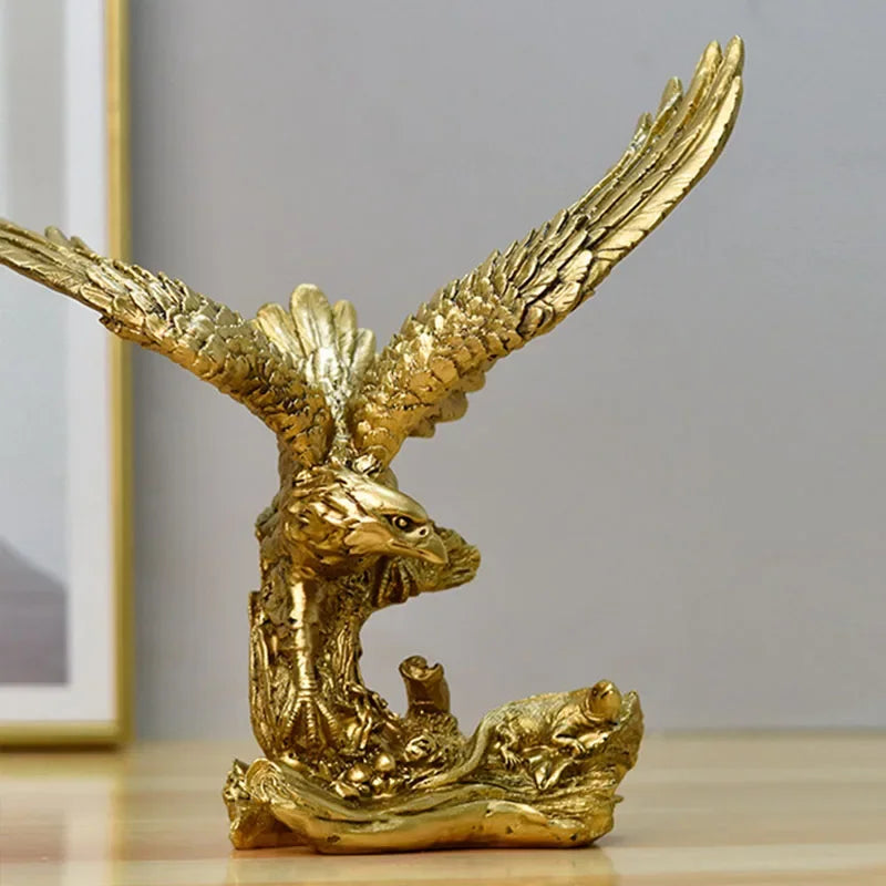Statue Aigle Doré en Résine – Figurine Décorative Prestige Bureau et Salon