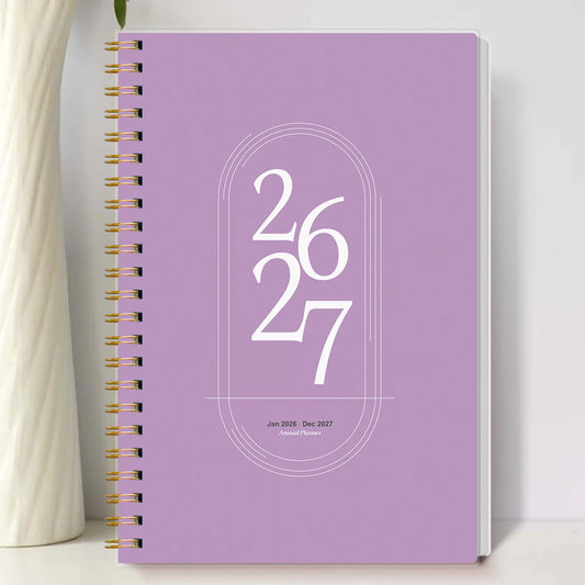 Agenda Planner A5 2026-2027 – Hebdomadaire & Mensuel, Spirale Dorée, 9 Coloris