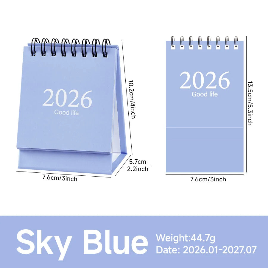 Calendrier de Bureau 2026 – Spirale Métal, Format S ou L, 14 Coloris