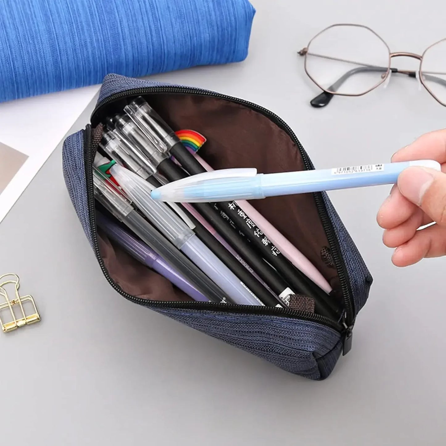 Trousse à Crayons en Toile – Fermeture Éclair, Style Minimaliste 21x9 cm