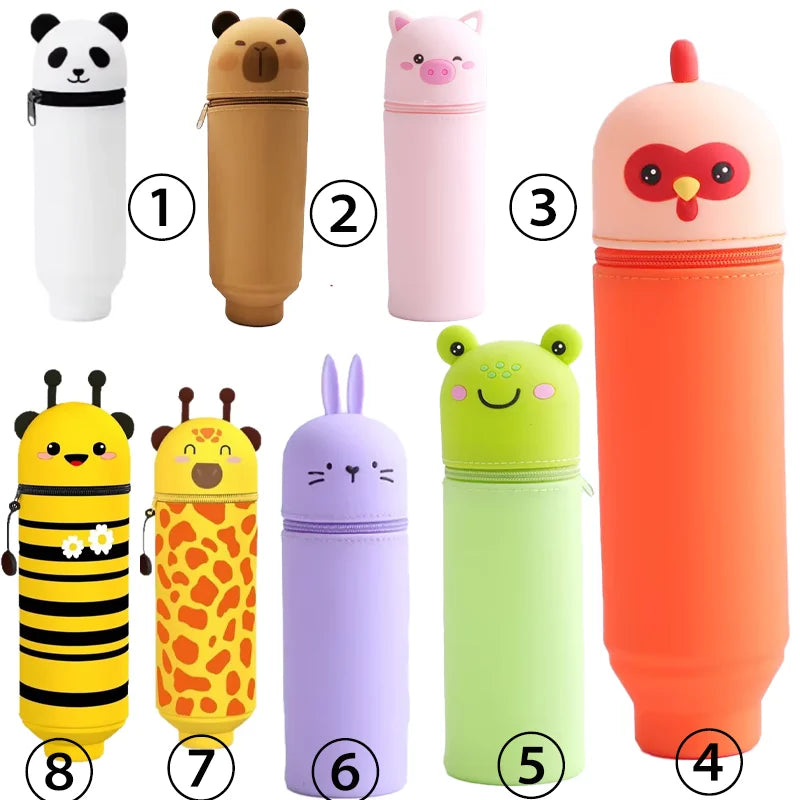 Trousse Télescopique en Silicone – Animaux Mignons, Grande Capacité, 15 Designs