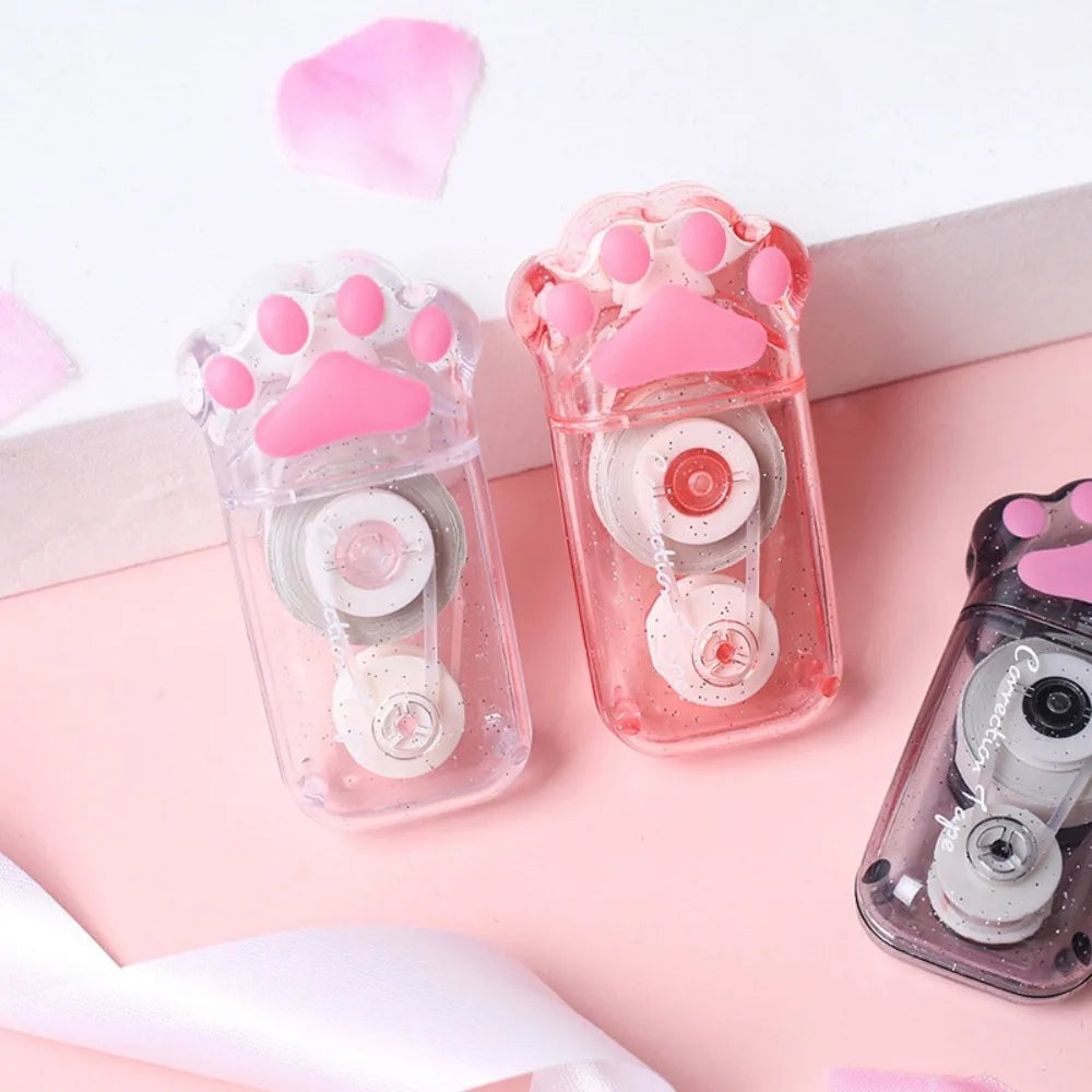 Correcteur Ruban Kawaii Patte de Chat – Grande Capacité, PET Transparent, Gris, Rose & Blanc