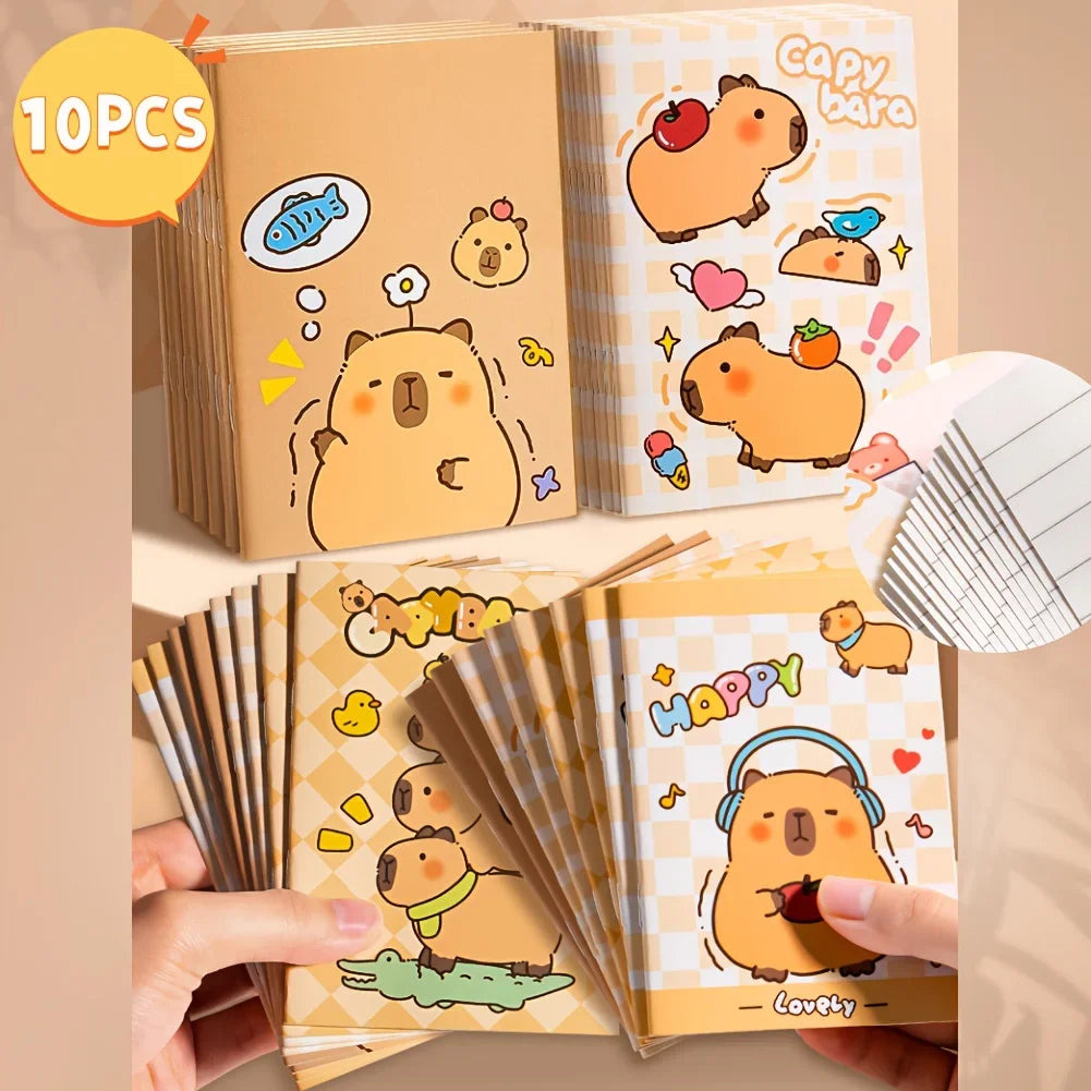 Set 10 Mini Carnets Kawaii Capybara – Pocket Notebook, Journal & Mémo, Coloris Assortis