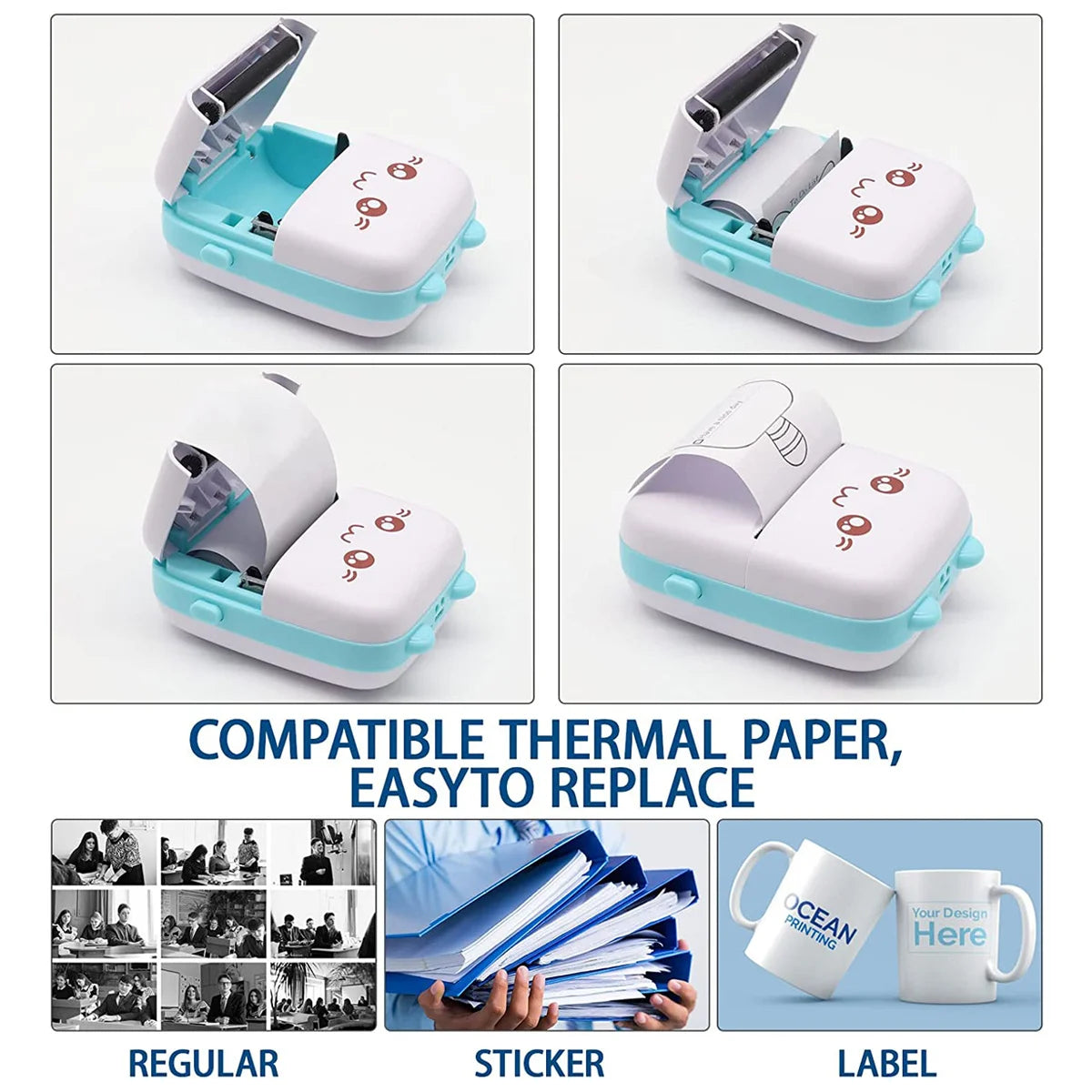 Mini Imprimante Thermique Portable C9 – Bluetooth, Compatible iPhone & Android, Photo & Étiquettes
