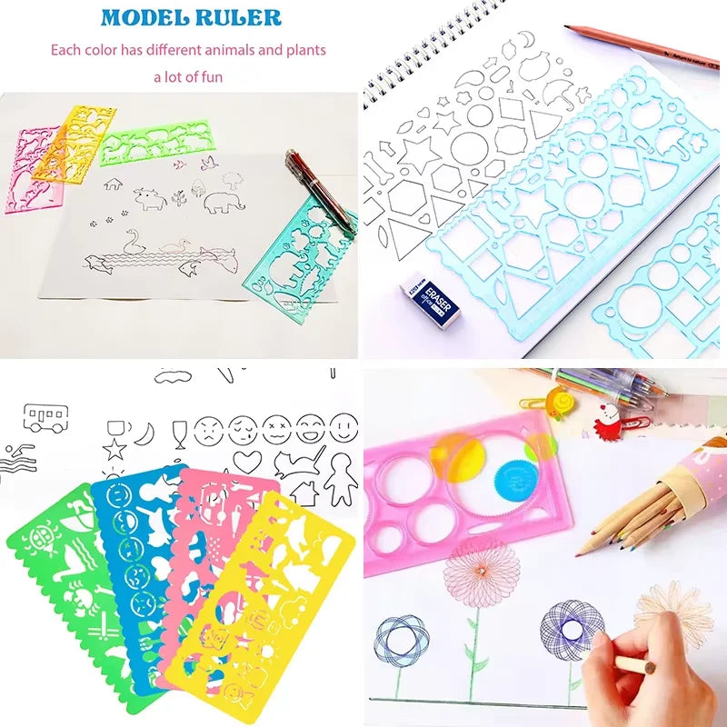 Pochoirs Règles Créatives Kawaii – Animaux & Géométrie, Dessin & Scrapbooking, Lot au Choix