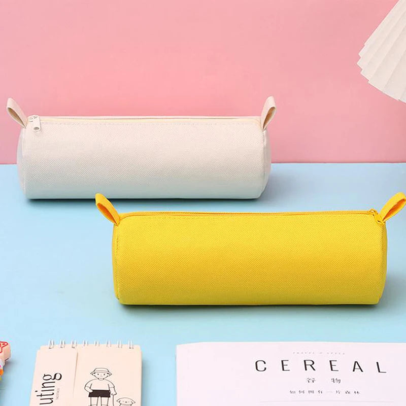 Trousse Cylindrique en Tissu Oxford – Grande Capacité, Fermeture Éclair, 5 Couleurs
