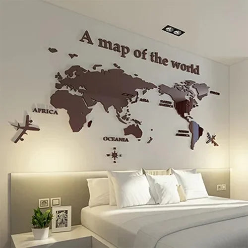 Sticker Mural Carte du Monde 3D en Acrylique – Décoration Salon, Bureau