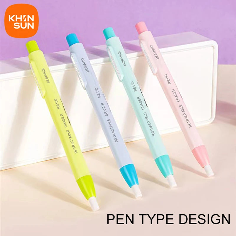 Gomme Rétractable Style Stylo – Effacement Précis, 4 Coloris + Recharge, École & Bureau