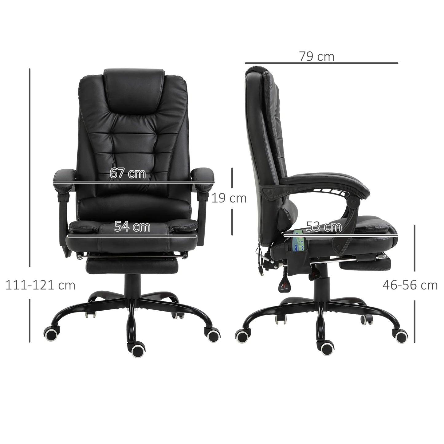 Chaise de Bureau Massante Vinsetto – 7 Points de Massage, Repose-pieds Rétractable, Dossier 155°