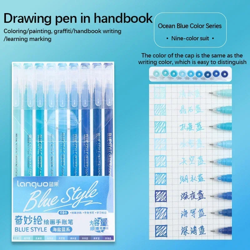 Stylos Gel Languo – Grande Capacité, 0,6 mm, Lot de 6 ou 9, Kawaii Art & Doodle, Papeterie Étudiant