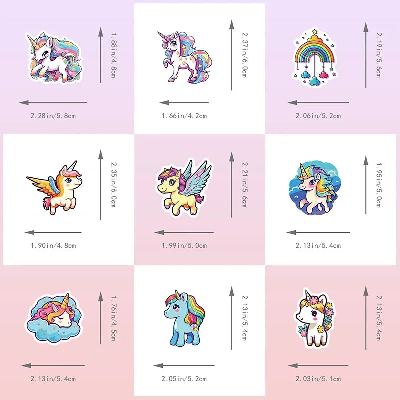 Stickers PVC Licorne – Set 10, 30 ou 50 Pièces, Imperméables, Scrapbooking & Déco, 2 Designs