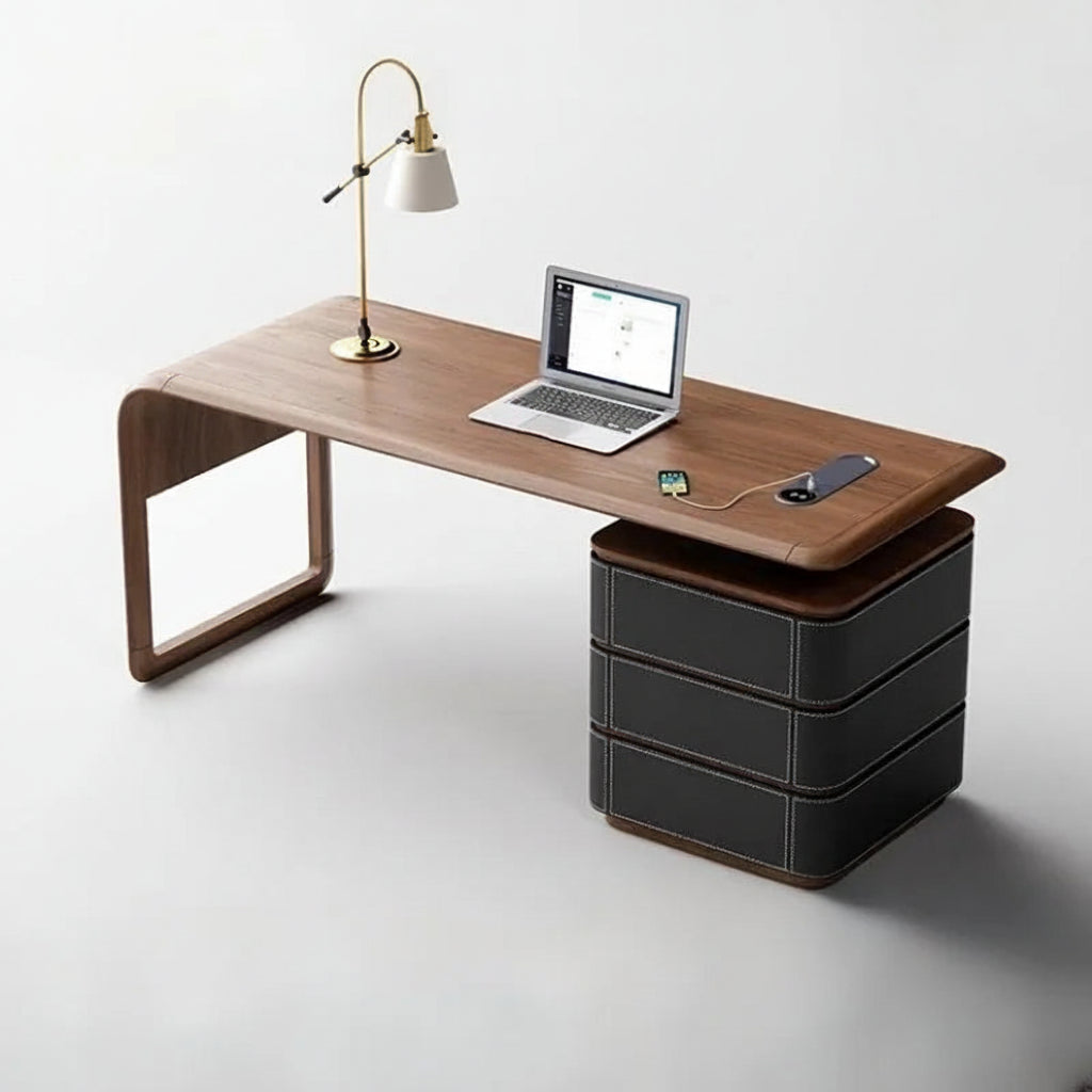 Bureau Minimaliste Italien Premium – Noyer & Cuir Sellier, 140 / 160 / 180 cm