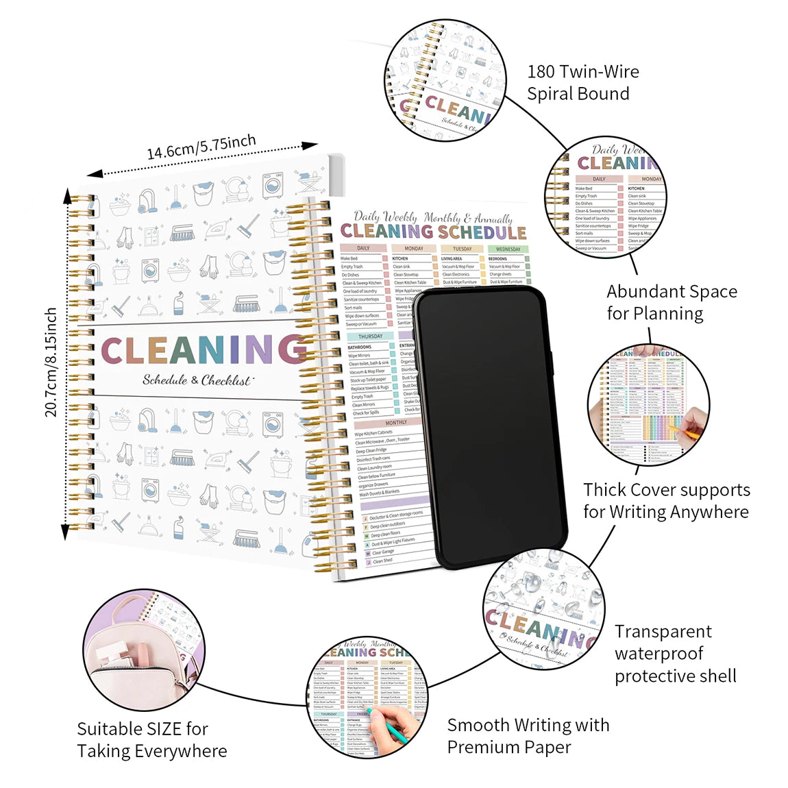 Planner Ménage A5 Spirale – Planning Quotidien, Hebdomadaire & Mensuel, TDAH Friendly