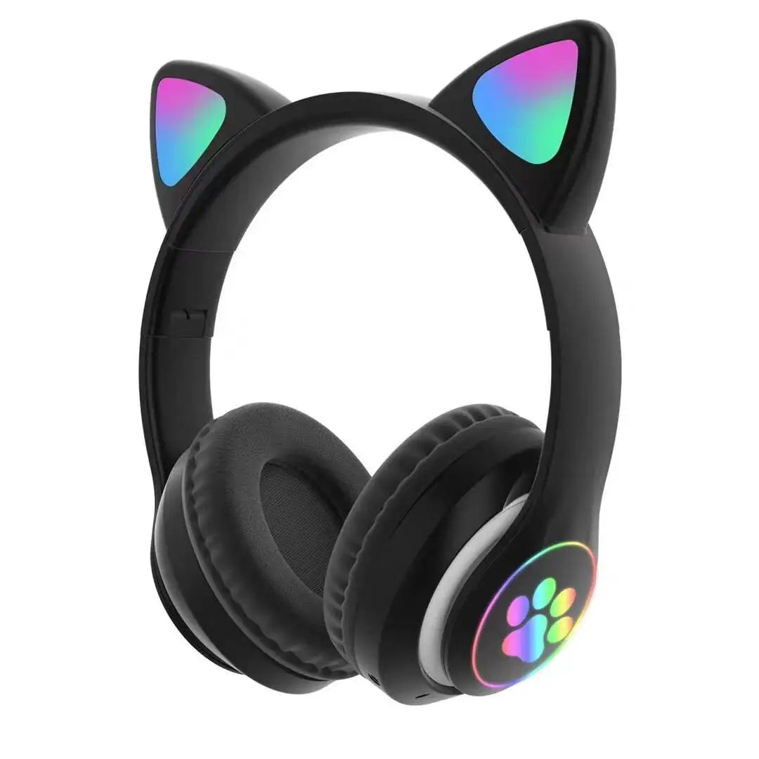 Casque Bluetooth Oreilles de Chat LED – Enfant Fille, Pliable, Sans Fil 5.0