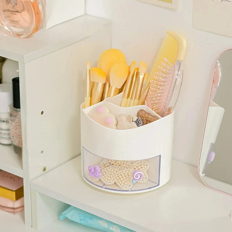 Porte-Stylos Rotatif avec Tiroir – Style Kawaii – Organiseur Bureau – 10 Coloris Pastel