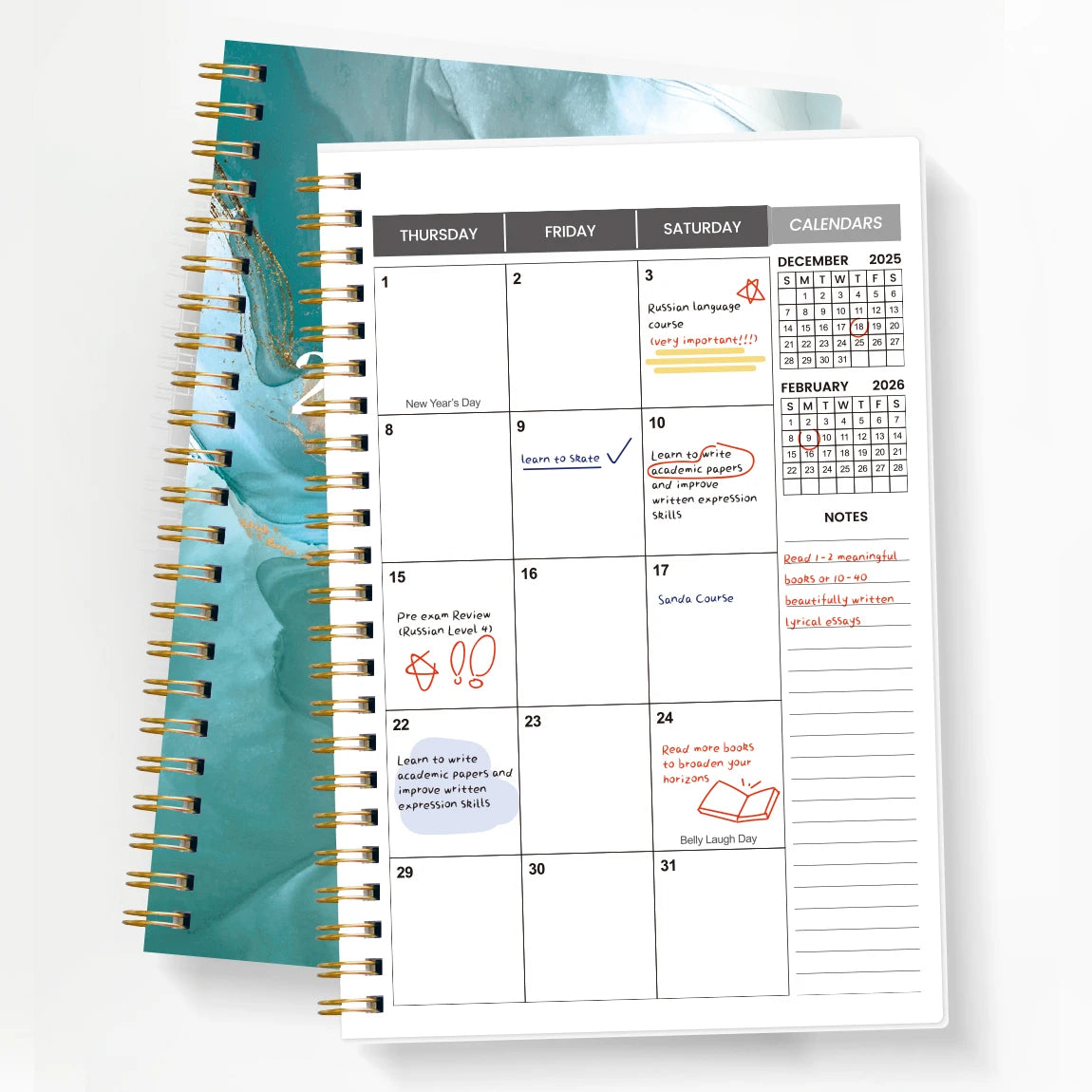 Planificateur Hebdomadaire & Mensuel A5 2026-2027 – Agenda Spirale – École & Bureau