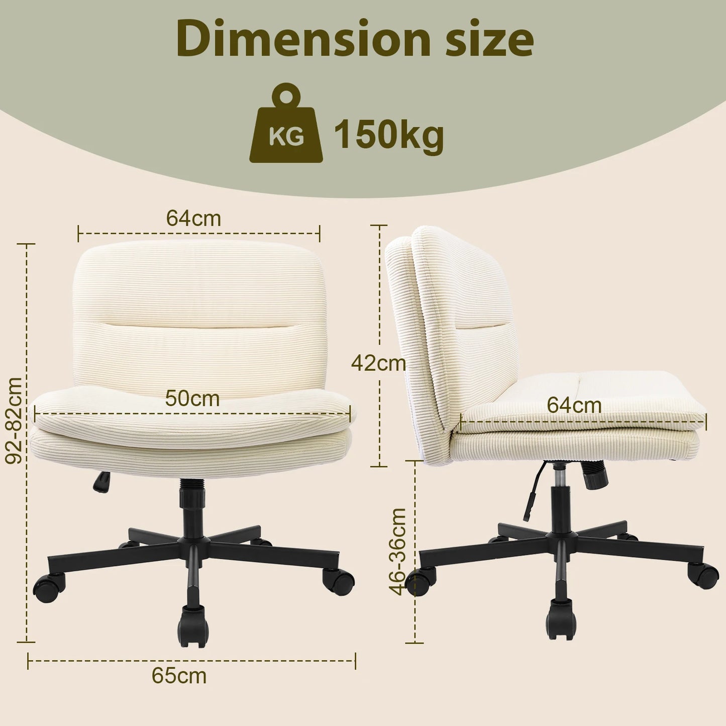 Chaise de Bureau Ergonomique Durrafy – Style Moderne, Roulettes Freins Auto, Pivotante, Ivoire