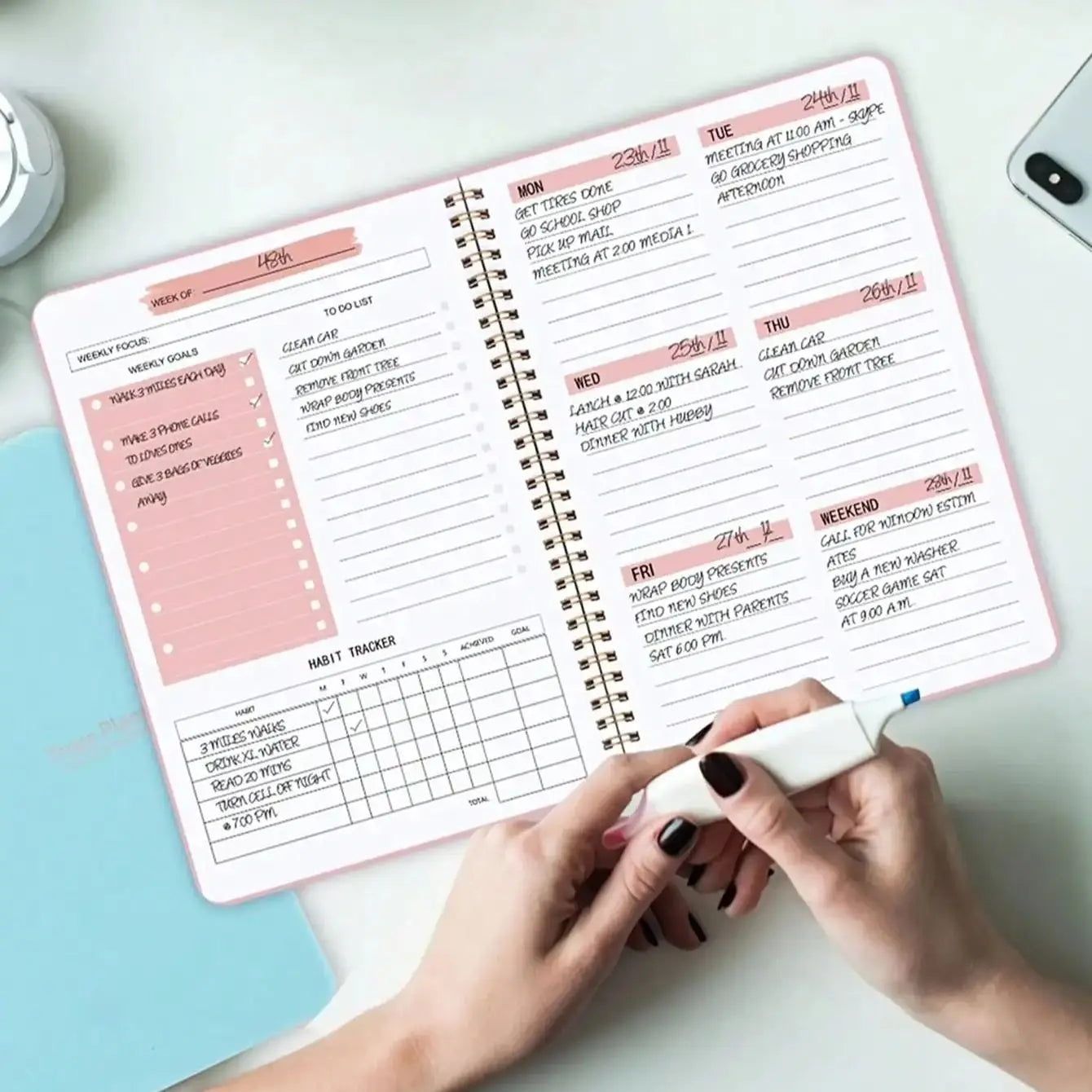 Agenda Hebdomadaire Spirale A5 Sans Date – Planificateur Flexible Bureau & École – 2 Coloris
