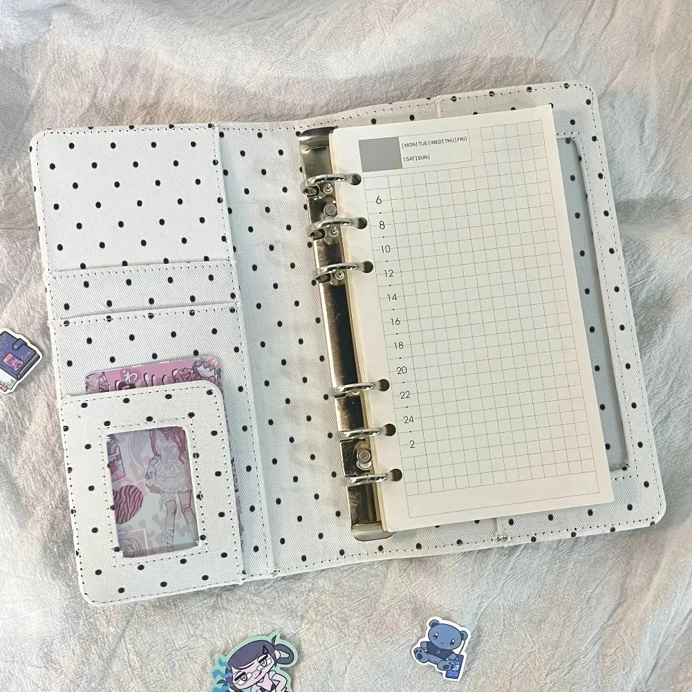 Classeur A6 en Tissu à Pois – Carnet à Feuilles Mobiles – Scrapbook & Planner – Cadeau