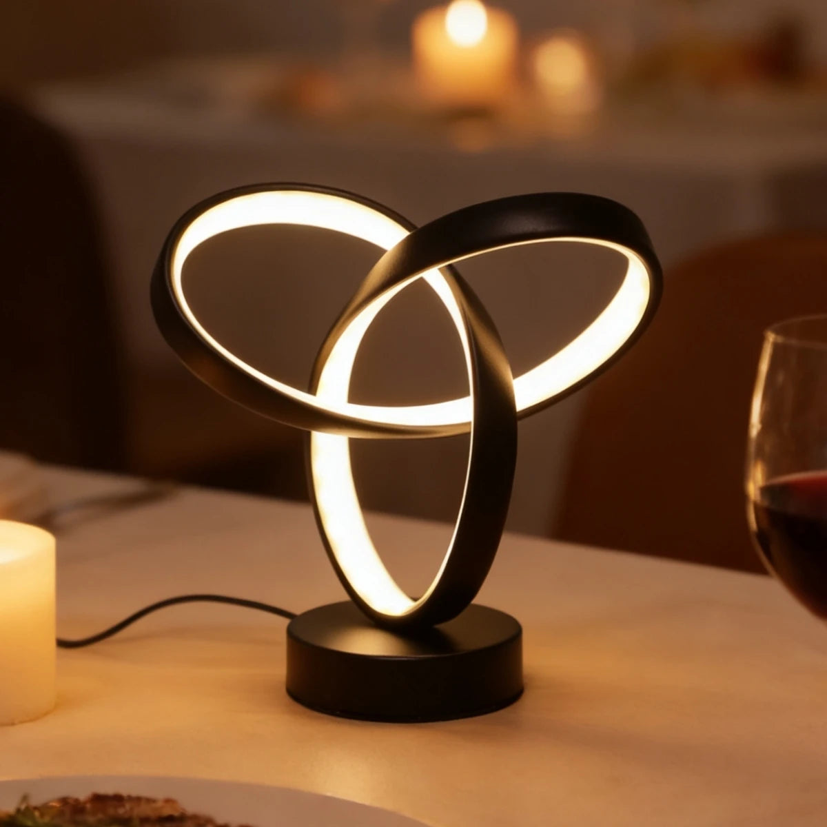 Lampe de Bureau Design Moderne USB – 3 Couleurs de Lumière, Art Créatif, Chambre & Bureau, Noir ou Or