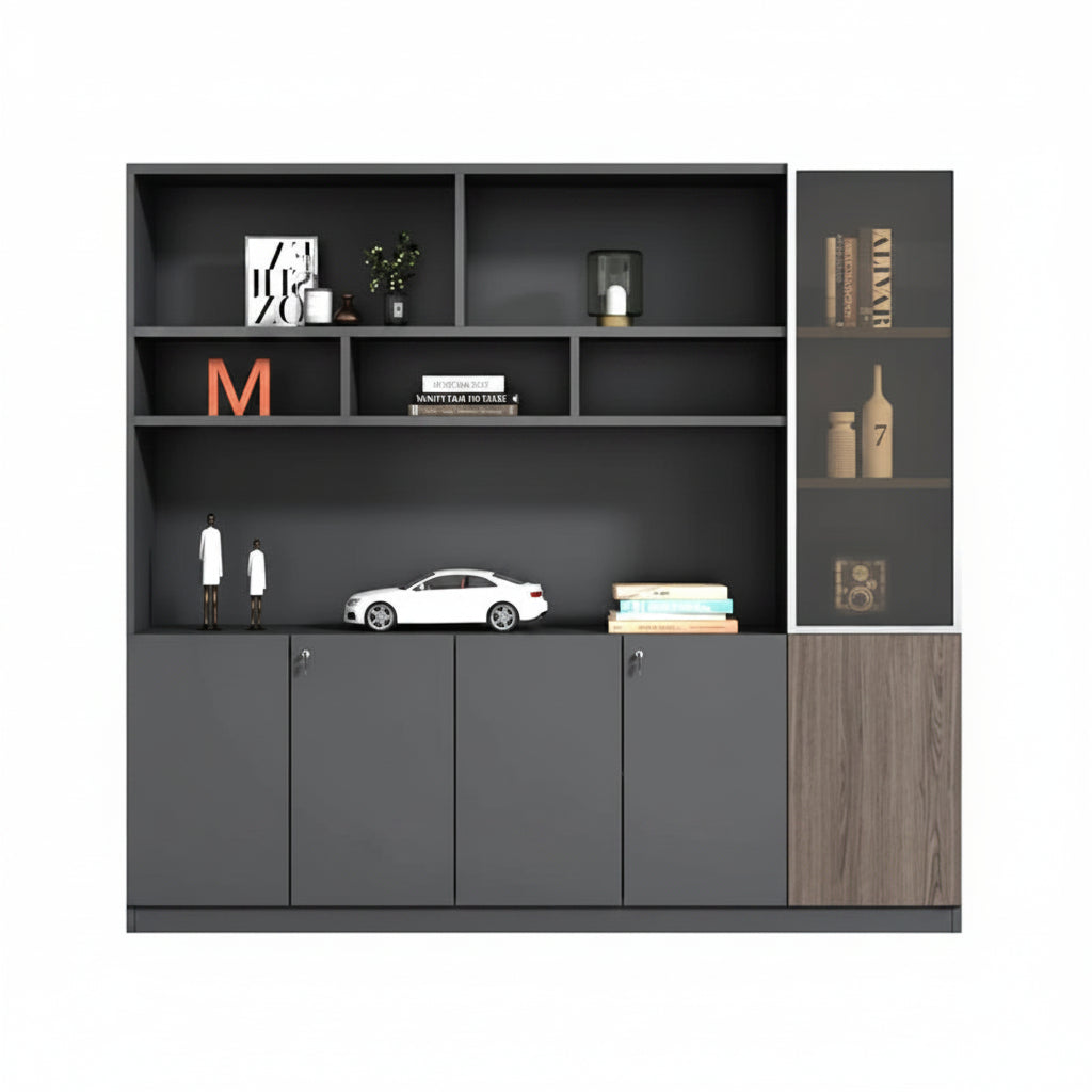 Bibliothèque de Bureau Modulable avec LED et Tiroirs – 7 Tailles, 0,8 m à 3,2 m