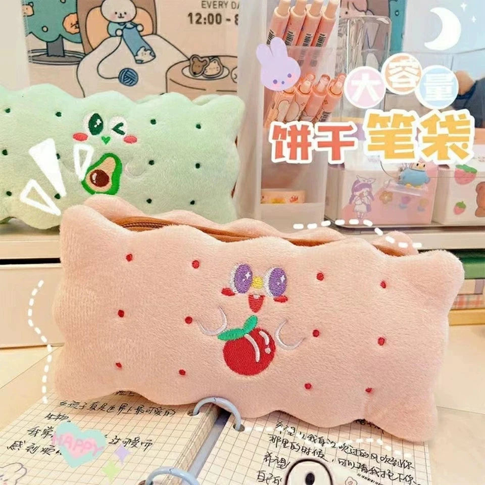 Trousse Biscuit en Peluche – Grande Capacité, 5 Designs Gourmands