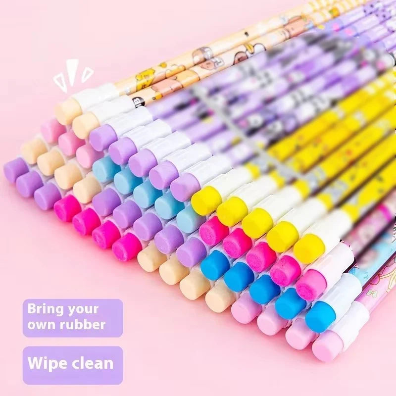 Lot de 10 Crayons HB Kawaii – Capybara, Pony & Labubu, Grande Gomme, Cadeau École & Papeterie