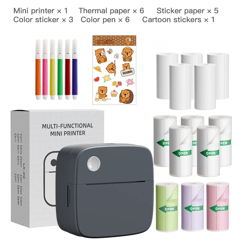 Mini Imprimante Thermique Portable DOLEWA D2 – Bluetooth, Sans Encre, Étiquettes & Photos
