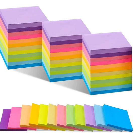 Bloc-Notes Autocollant – 6 Couleurs, 300 Feuilles, Bureau & École, 3 Designs