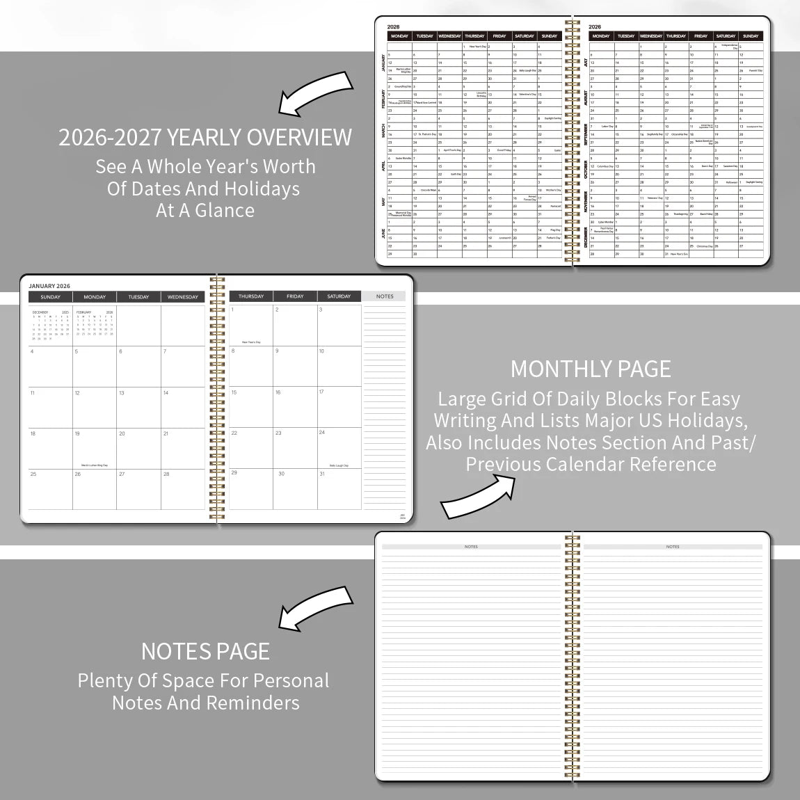 Planificateur Mensuel A4 – 2 Ans, Grille Large, Notes & Stickers Inclus, 8 Coloris