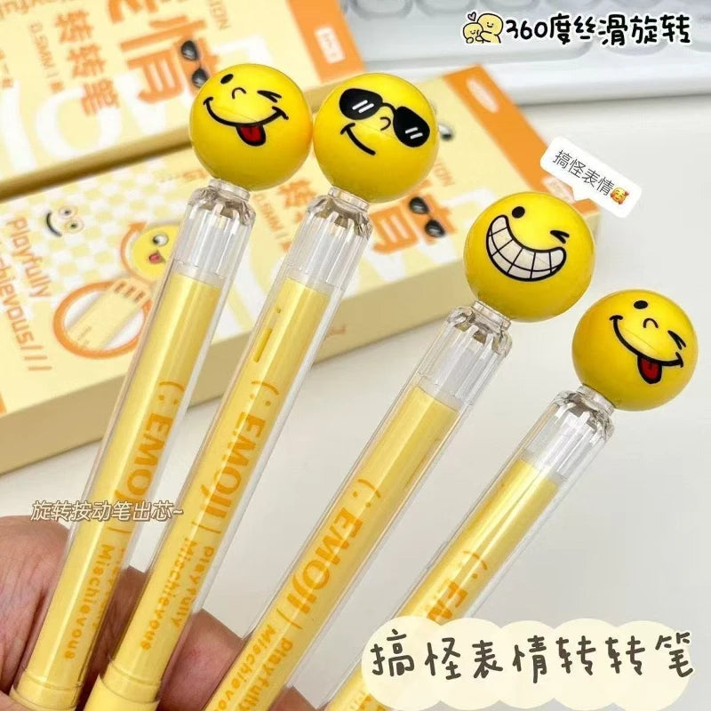 Stylo Gel Rotatif Kawaii Smiley – Lot de 3, Écriture Fluide