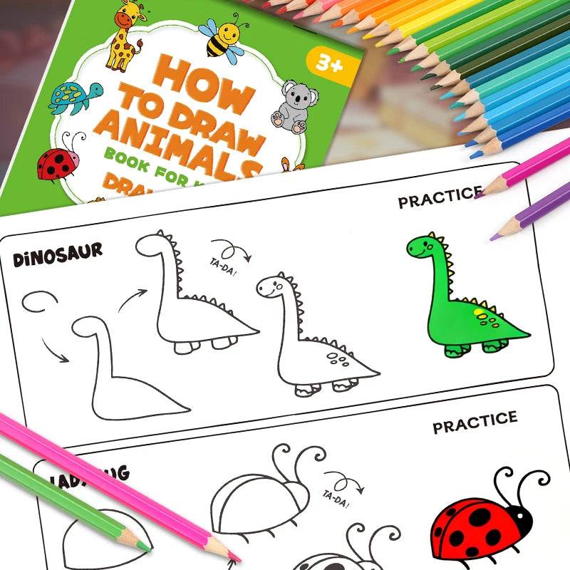 Livre de Dessin Étape par Étape – Comment Dessiner des Animaux – Enfants & Débutants