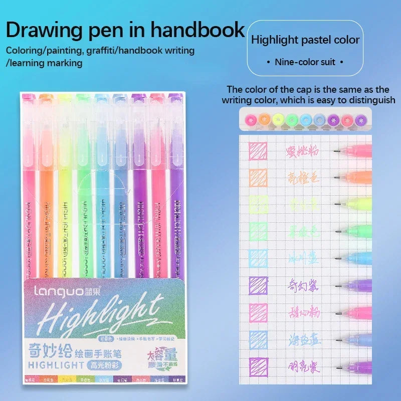Stylos Gel Languo – Grande Capacité, 0,6 mm, Lot de 6 ou 9, Kawaii Art & Doodle, Papeterie Étudiant