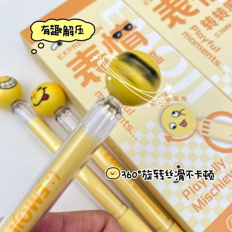 Stylo Gel Rotatif Kawaii Smiley – Lot de 3, Écriture Fluide