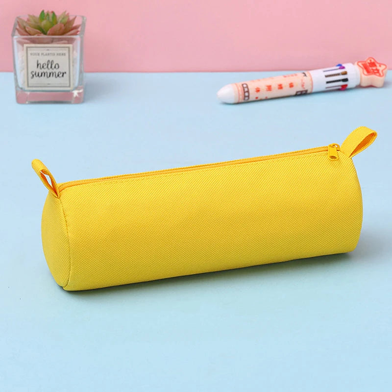 Trousse Cylindrique en Tissu Oxford – Grande Capacité, Fermeture Éclair, 5 Couleurs