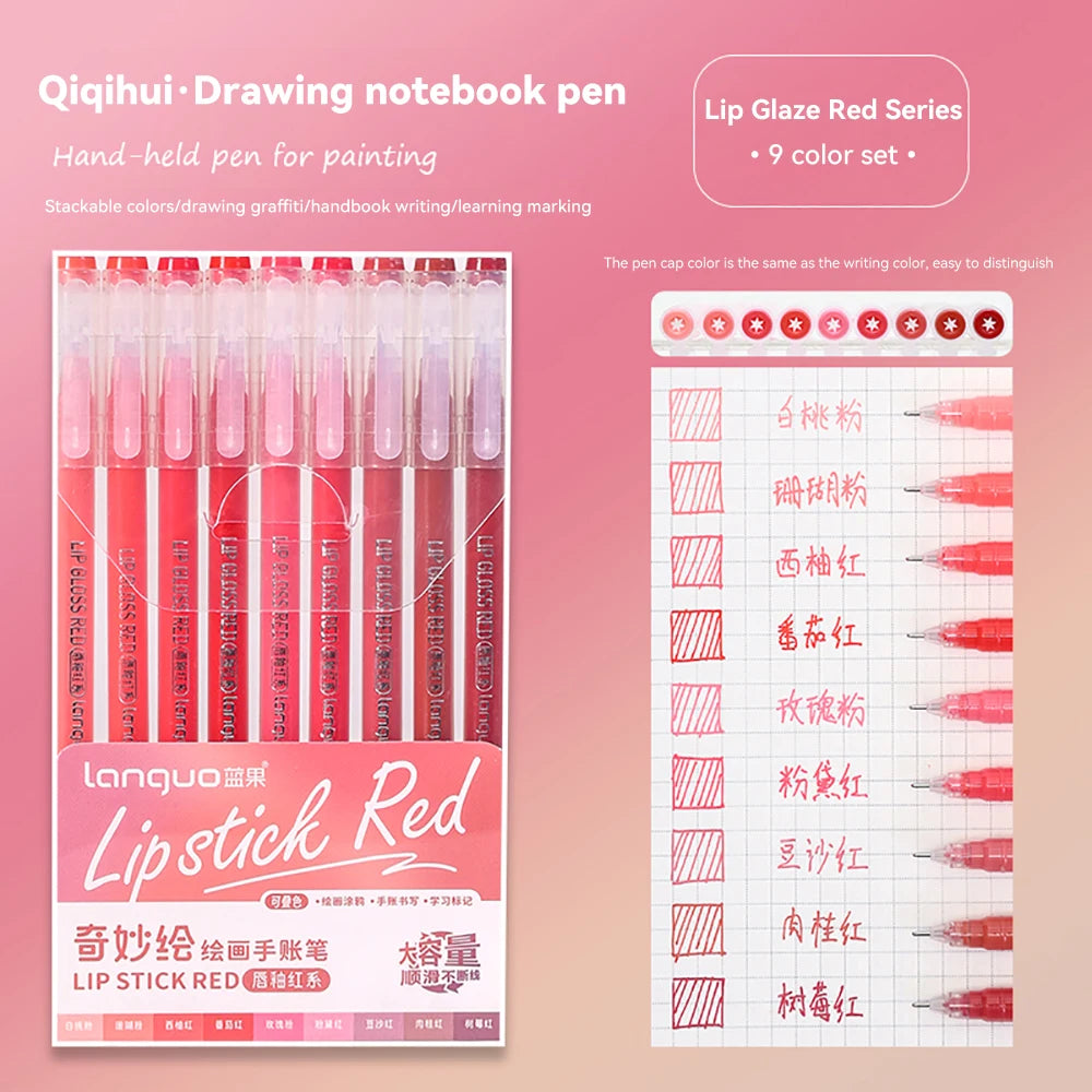 Stylos Gel Languo – Grande Capacité, 0,6 mm, Lot de 6 ou 9, Kawaii Art & Doodle, Papeterie Étudiant