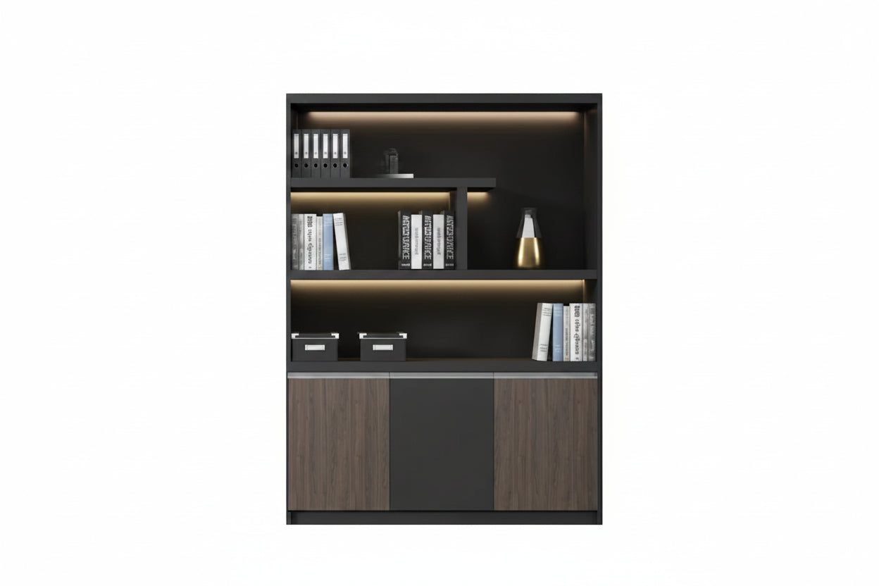 Bibliothèque de Bureau Modulable avec LED et Tiroirs – 7 Tailles, 0,8 m à 3,2 m