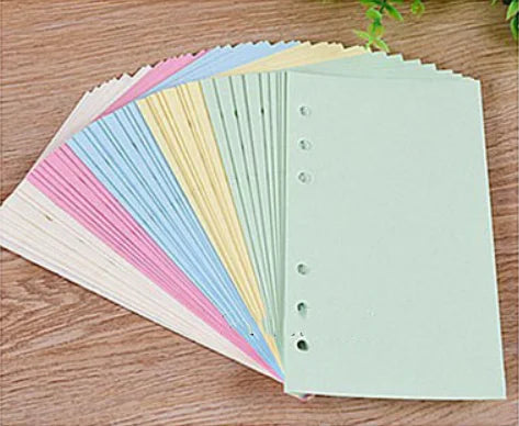 Recharges Feuilles Mobiles Colorées – 50 Feuilles, Quadrillé/Ligné/Uni, Format A5 A6 A7