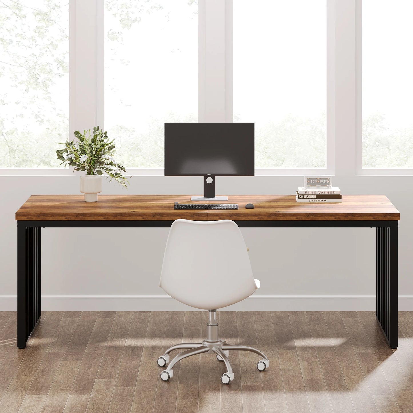Bureau Tribesigns 2 Personnes 180 cm – Cadre Métal Style Industriel