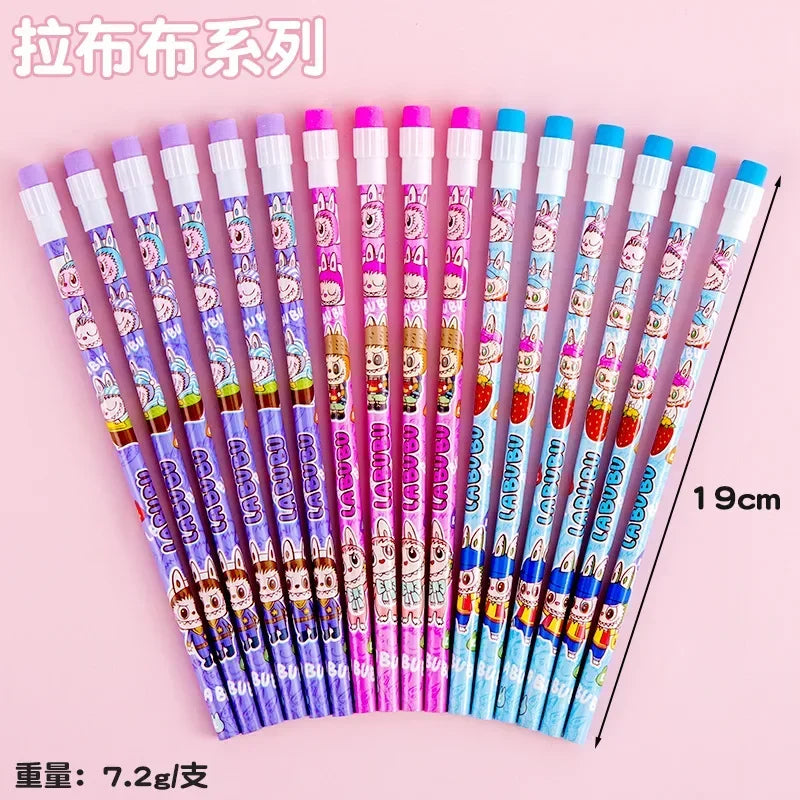 Lot de 10 Crayons HB Kawaii – Capybara, Pony & Labubu, Grande Gomme, Cadeau École & Papeterie