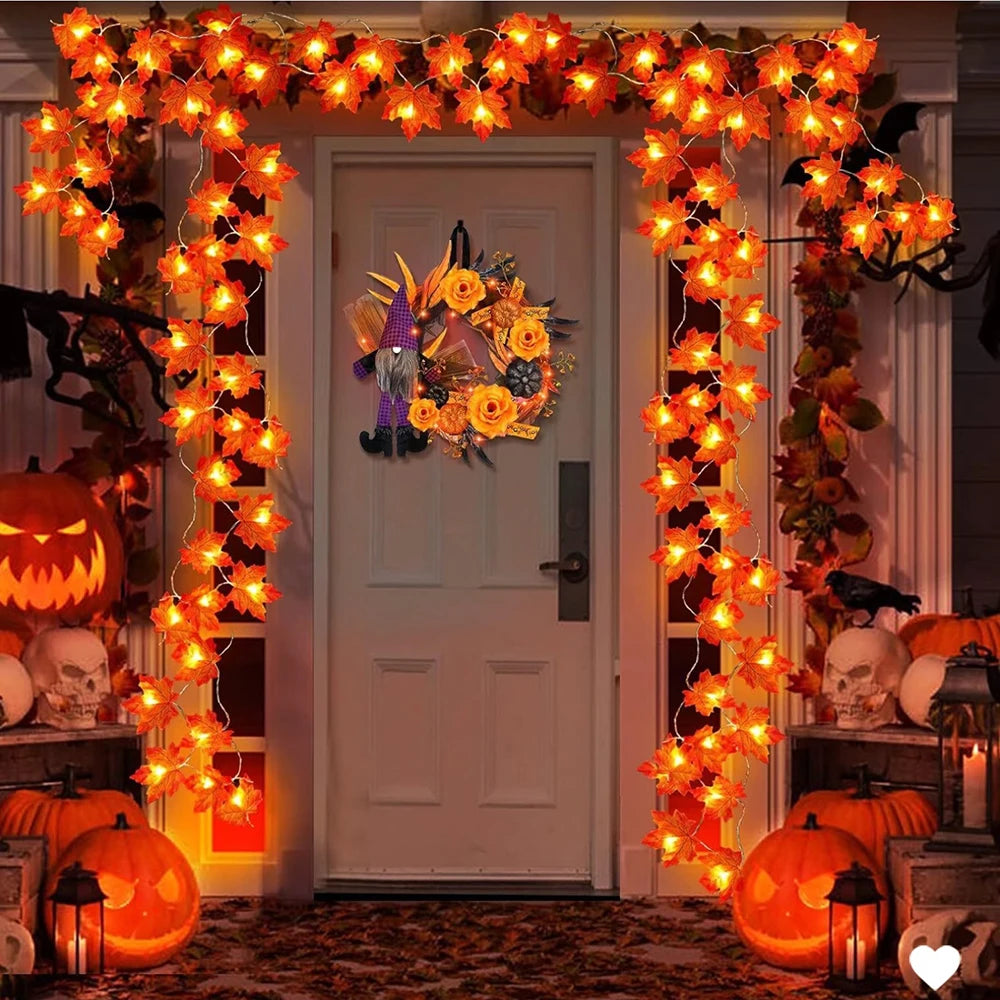Guirlande LED Halloween Feuilles d’Érable – 2M, 3M ou 6M, USB ou Piles
