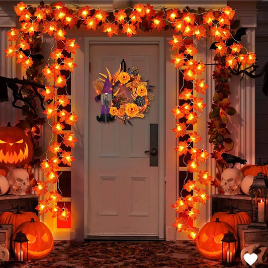 Guirlande LED Halloween Feuilles d’Érable – 2M, 3M ou 6M, USB ou Piles