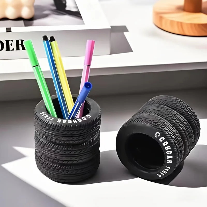 Porte-Stylos Forme Pneu de Voiture – Organiseur Bureau Original – Style Fun & Déco