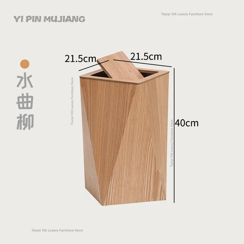 Poubelle Design en Bois Style Nordique – Forme Diamant, Salon & Bureau