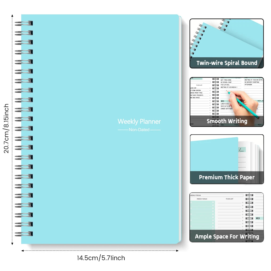 Agenda Hebdomadaire Spirale A5 Sans Date – Planificateur Flexible Bureau & École – 2 Coloris