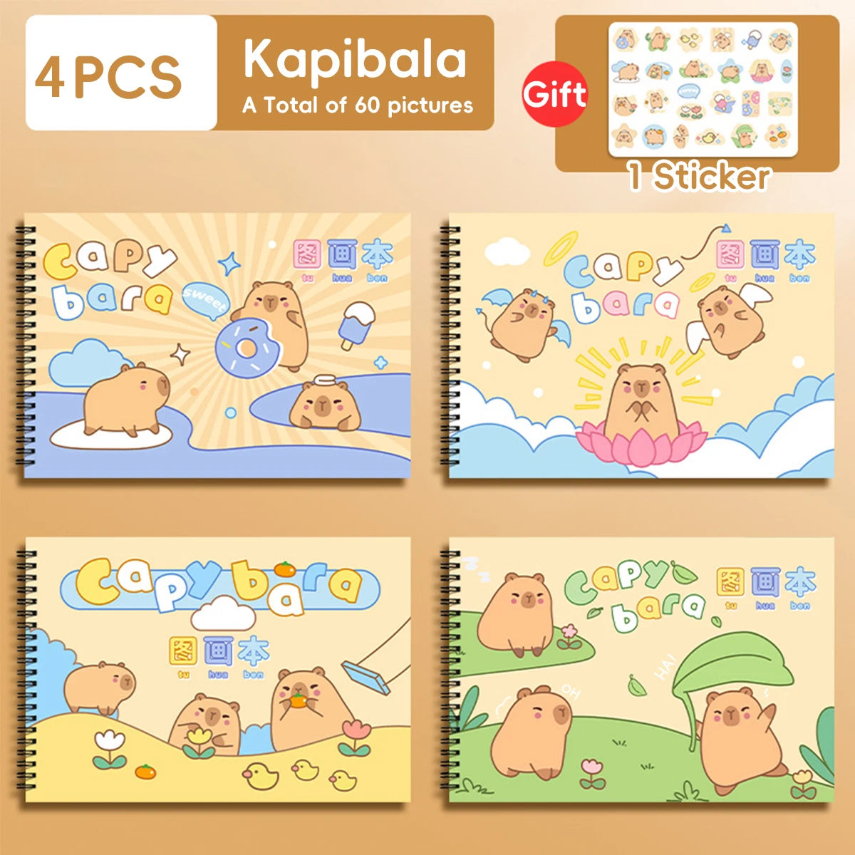 Livre de Dessin Kawaii A4 – Panda & Capybara, Papier Épaissi, 30 ou 50 Feuilles