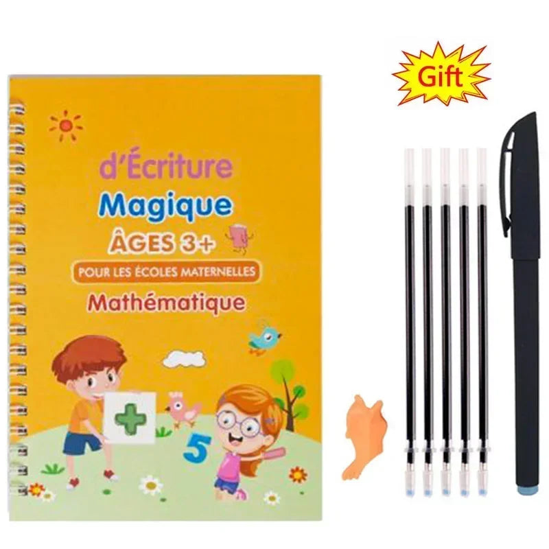 Cahier Magique Réutilisable – Alphabet, Chiffres, Maths & Dessin – Enfants – 4 Thèmes