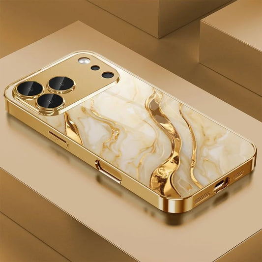 Coque iPhone Verre Trempé Marbre Doré – Anti-Choc, Anti-Rayures, Compatible iPhone 11 à 17